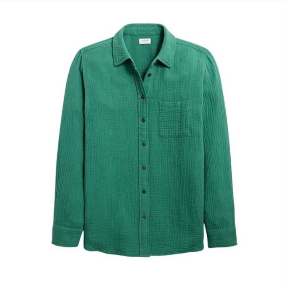 J. Crew Green Button Down Gauze Shirt NWT